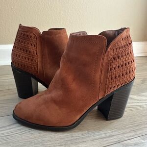BAMBOO Tan Ankle Booties with Crochet Detail